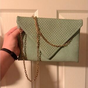Studded Green Clutch with Gold Chain
